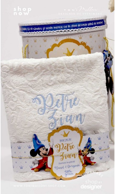 Trusou de botez Mickey Mouse personalizat grafic prin coasere cu imagini Disney Royal The King 3